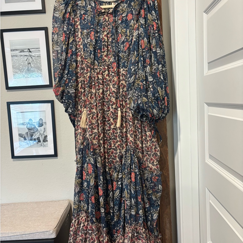 Free People Navy and Red Floral Long Sleeve Dress